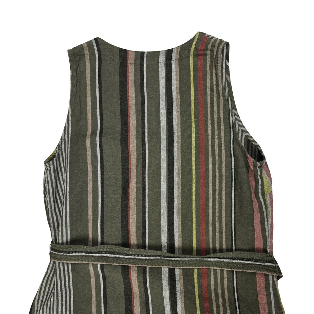Liz Claiborne Womens Linen Blend Striped Button Front Midi Dress Olive Green S - Picture 6 of 7